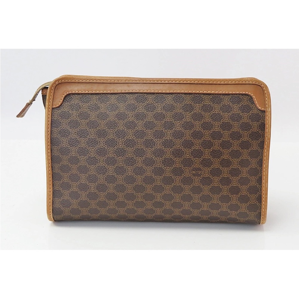 Celine Brown Patterned Toiletry Bag with Tan Accents - Picture 2 of 11